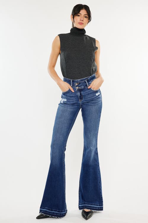 Kancan Amaya High Rise Crossover Flare Jeans In Medium Wash