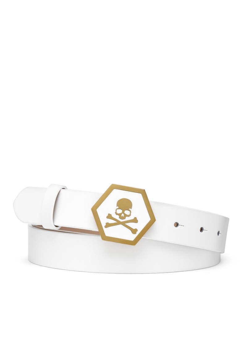 Leather Belt Skull Premium Women, Main, color, white/gold