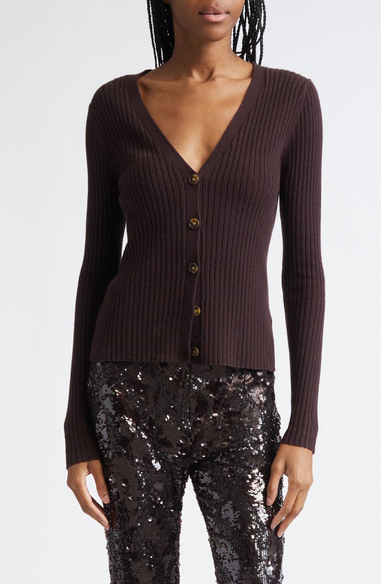 Veronica Beard Thelma Cashmere Rib Cardigan, Main, color, Dark Currant