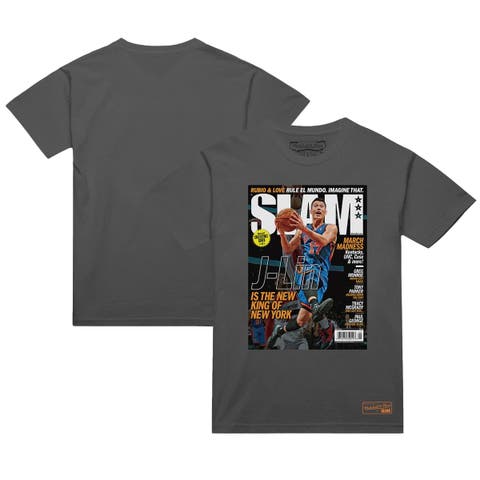 Men's Mitchell & Ness Jeremy Lin Gray New York Knicks NBA Slam Cover T-Shirt