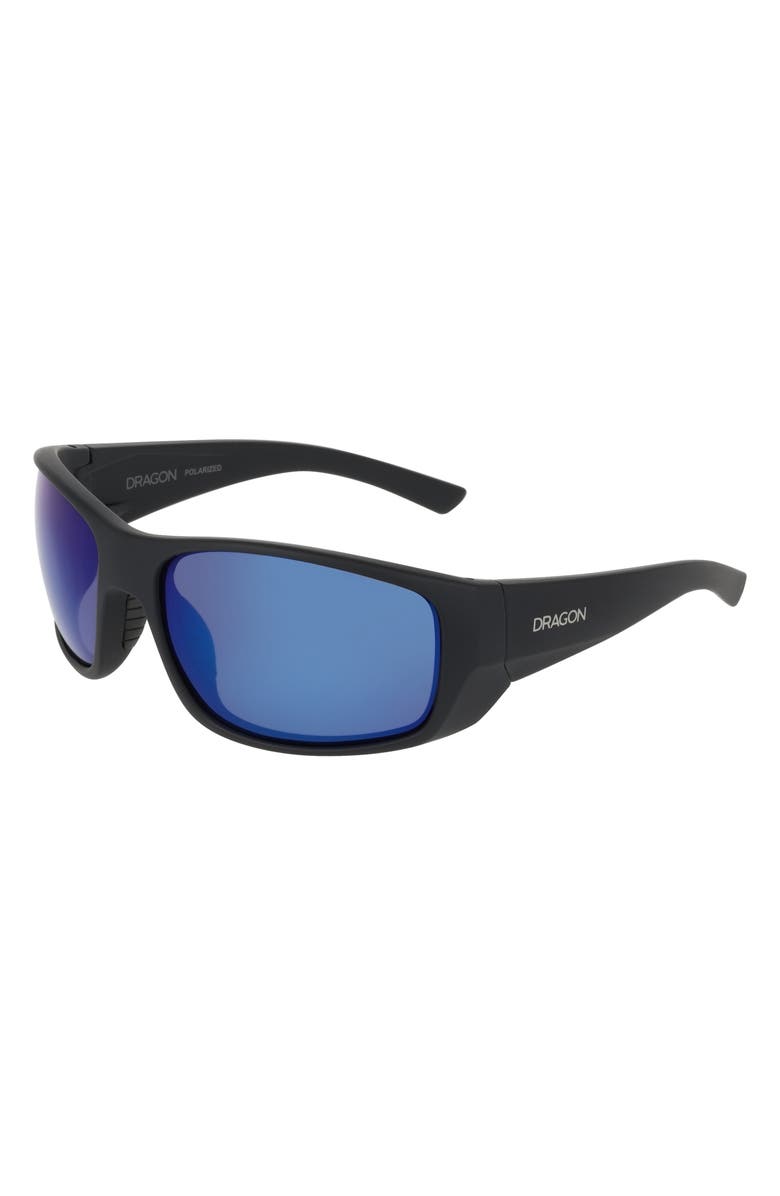 DRAGON 64mm Oversize Rectangular Sunglasses, Alternate, color, Matte Black/ Blue Mirror