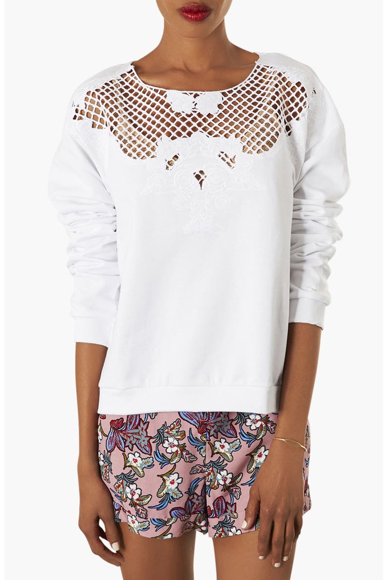 Embroidered Cutwork Sweatshirt, Main, color, WHITE