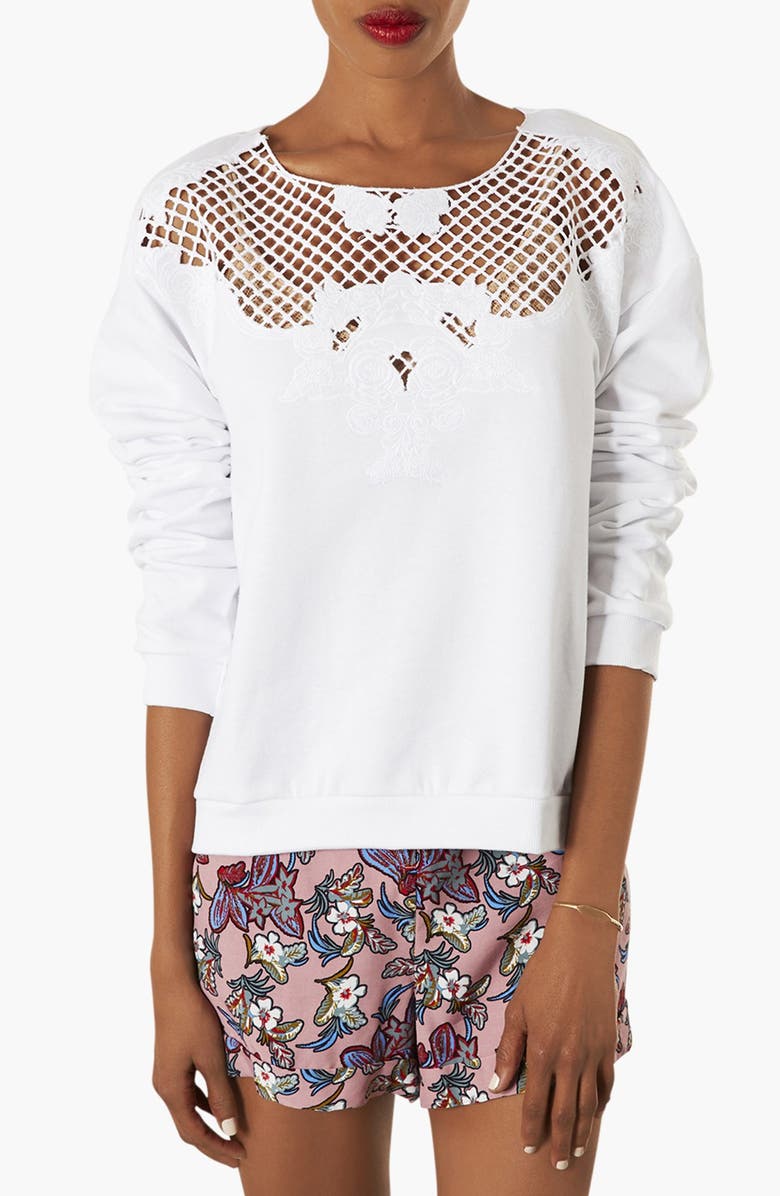 Topshop Embroidered Cutwork Sweatshirt, Main, color,