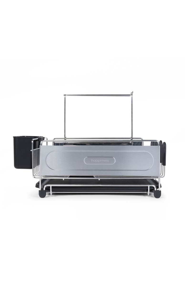 JONATHAN Y Compact 17.25" Fingerprint-Proof Stainless Steel Dish Drying Rack With Wine Glass Holder, Stainless Steel/Black, Alternate, color, Silver/Black