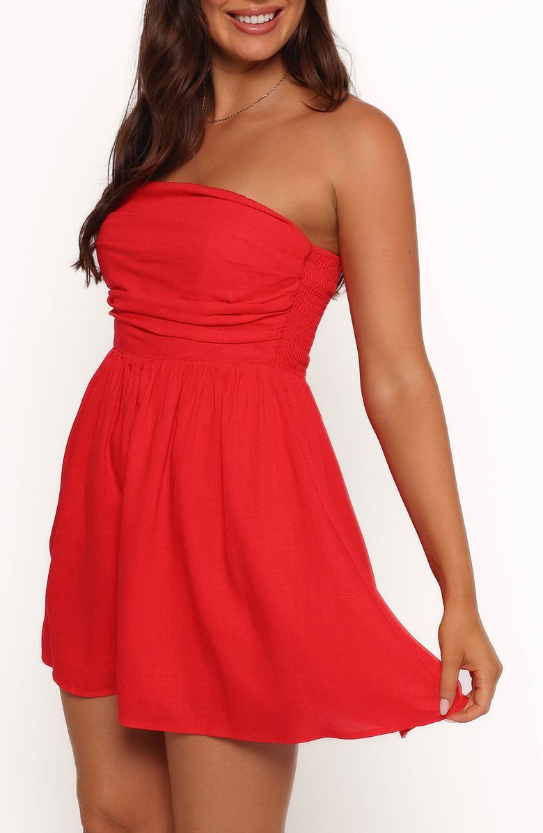 Petal & Pup Katy Strapless Linen Blend Minidress, Alternate, color, Red