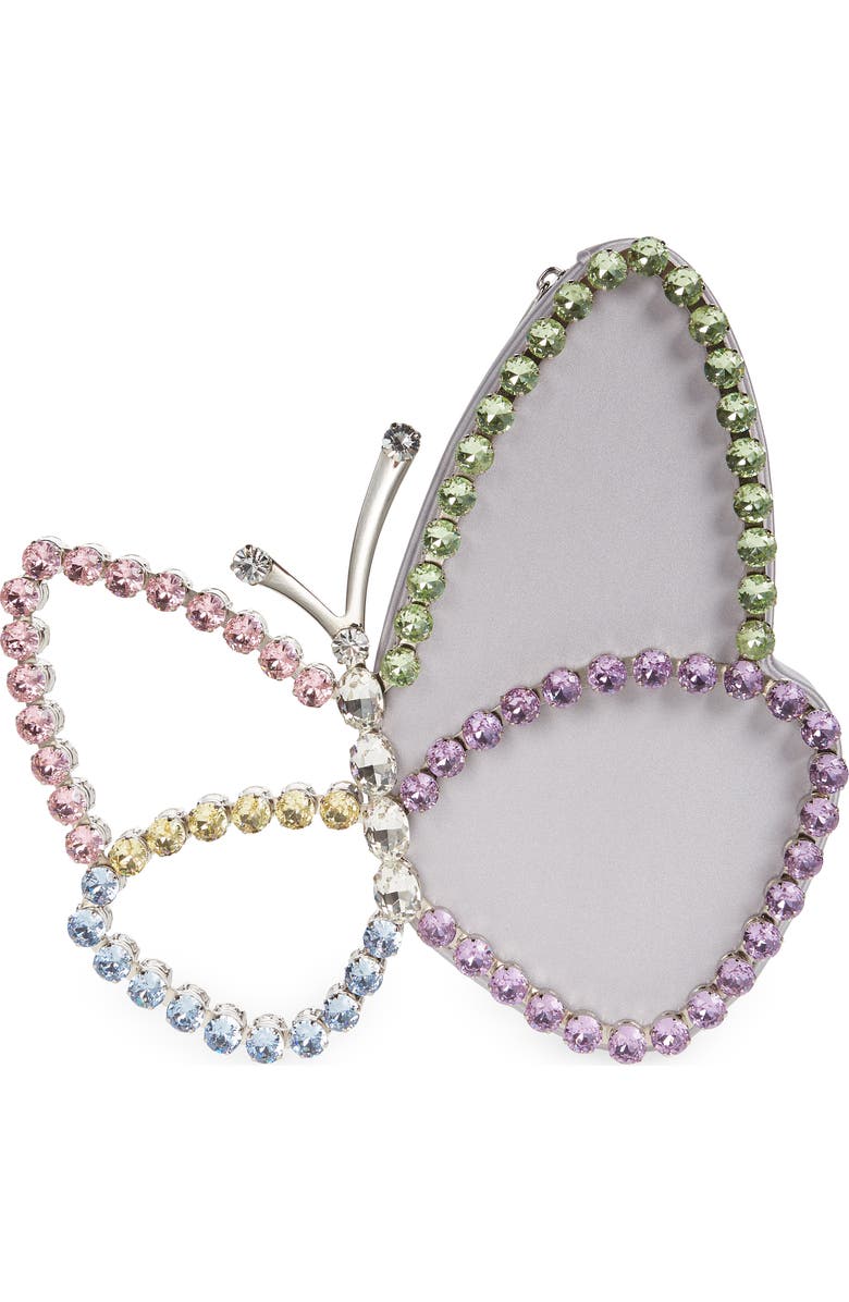 L’alingi Crystal Butterfly Satin Clutch, Main, color,