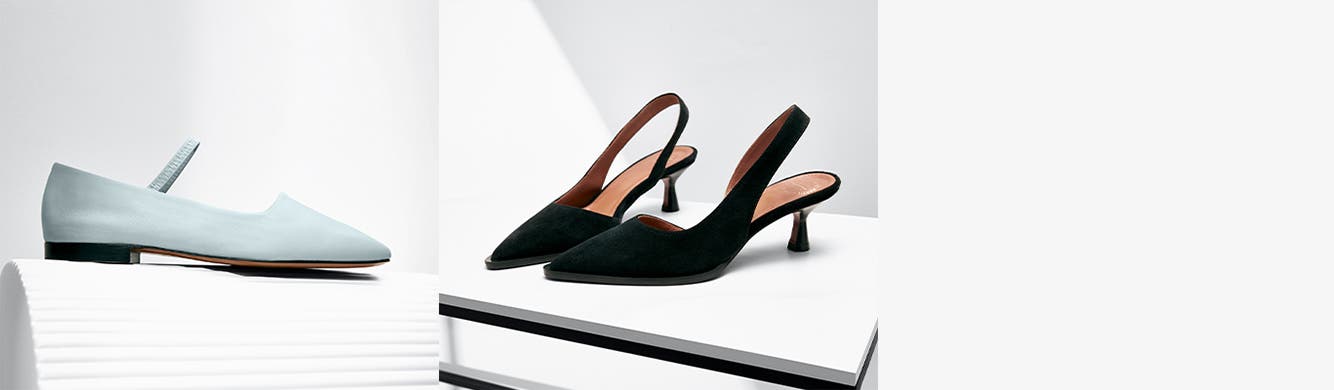 A ballerina flat and structured pumps.