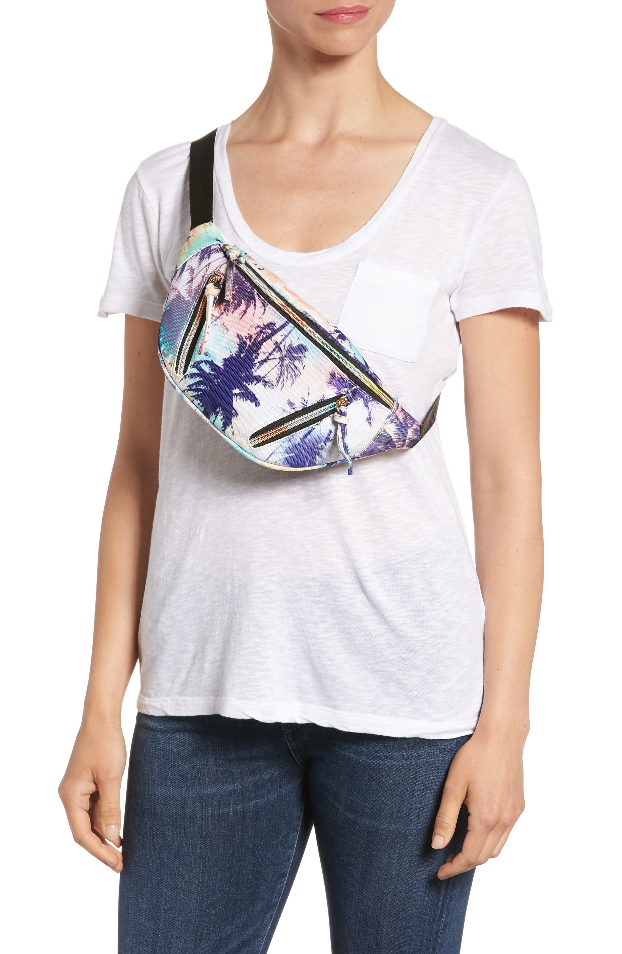 Yoki Bags Palm Print Canvas Belt Bag, Alternate, color, 