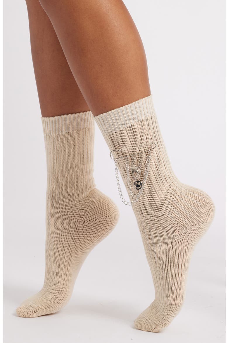 Punk Princess Embellished Crew Socks, Alternate, color, IVORY