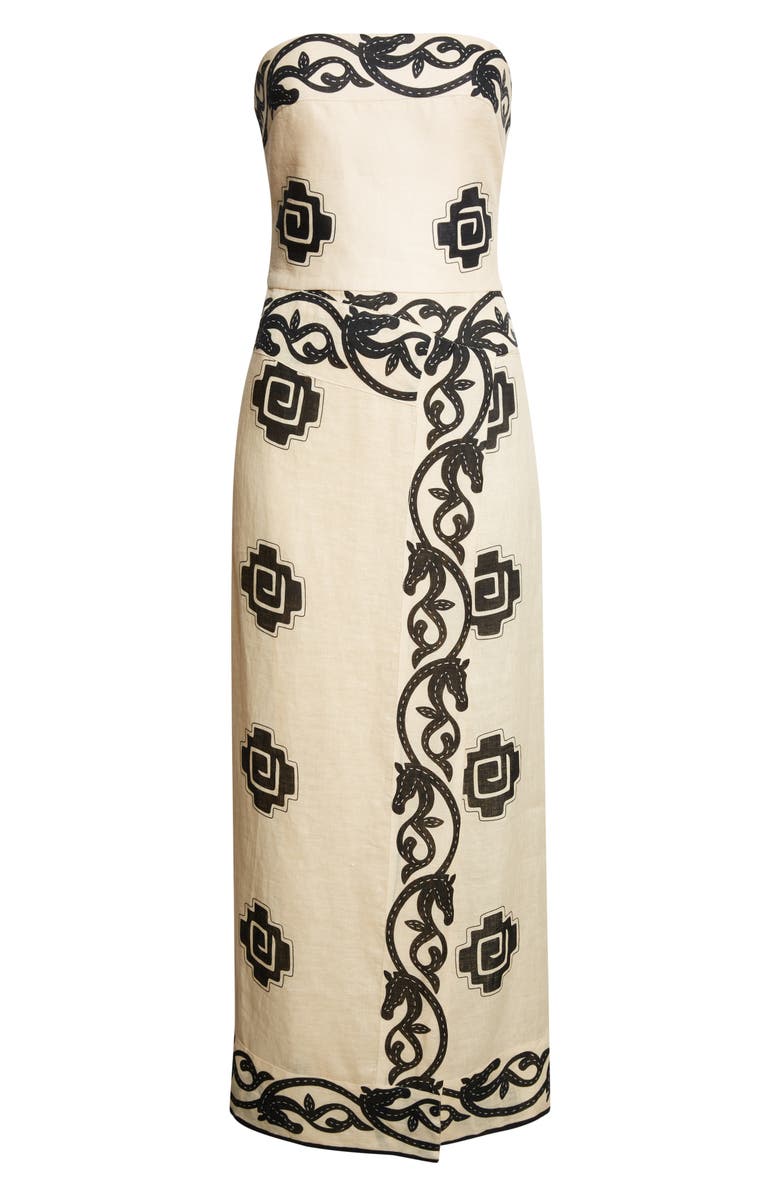 Johanna Ortiz Ancient Strapless Linen Faux Wrap Dress, Alternate, color, Ecru / Black