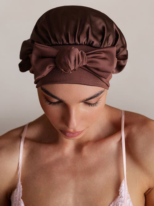 Silksilky Pure Silk Bowknot Tie Bonnet In Brown