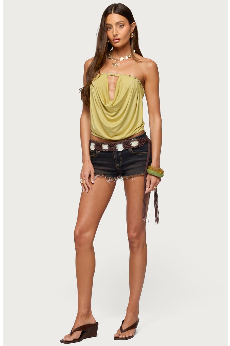 Giana Iridescent Button Keyhole Strapless Top, Alternate, color, GREEN