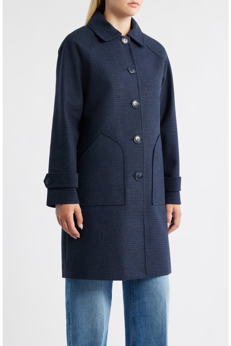 Plaid Slim Balmacaan Coat, Alternate, color, NAVY