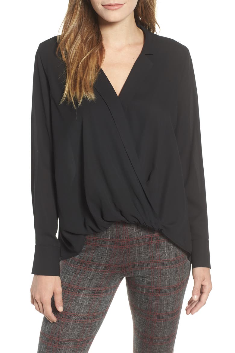 Gibson Surplice Drape Front Blouse, Main, color, BLACK