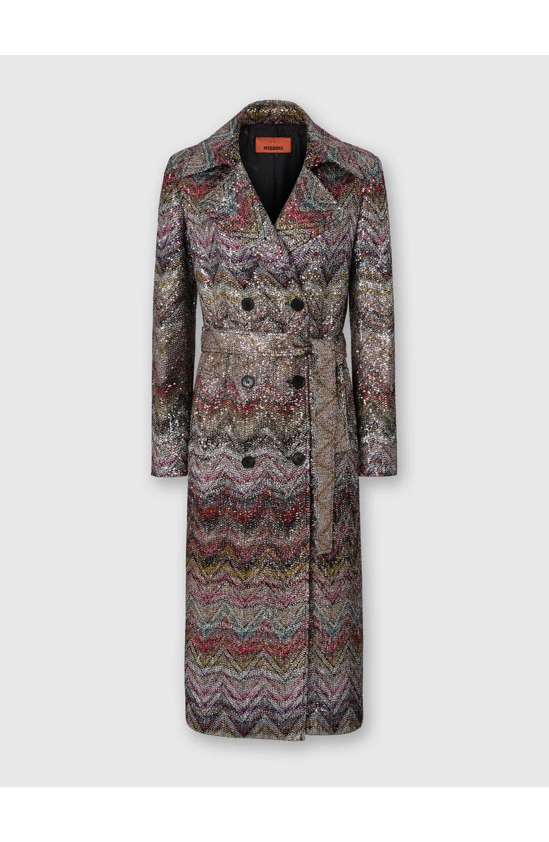 Missoni Long Double-breasted Trench Coat With Wavy Zigzag Pattern, Main, color, Multicoloured