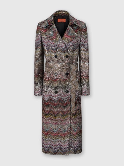 Missoni Long Double-breasted Trench Coat With Wavy Zigzag Pattern In Multi