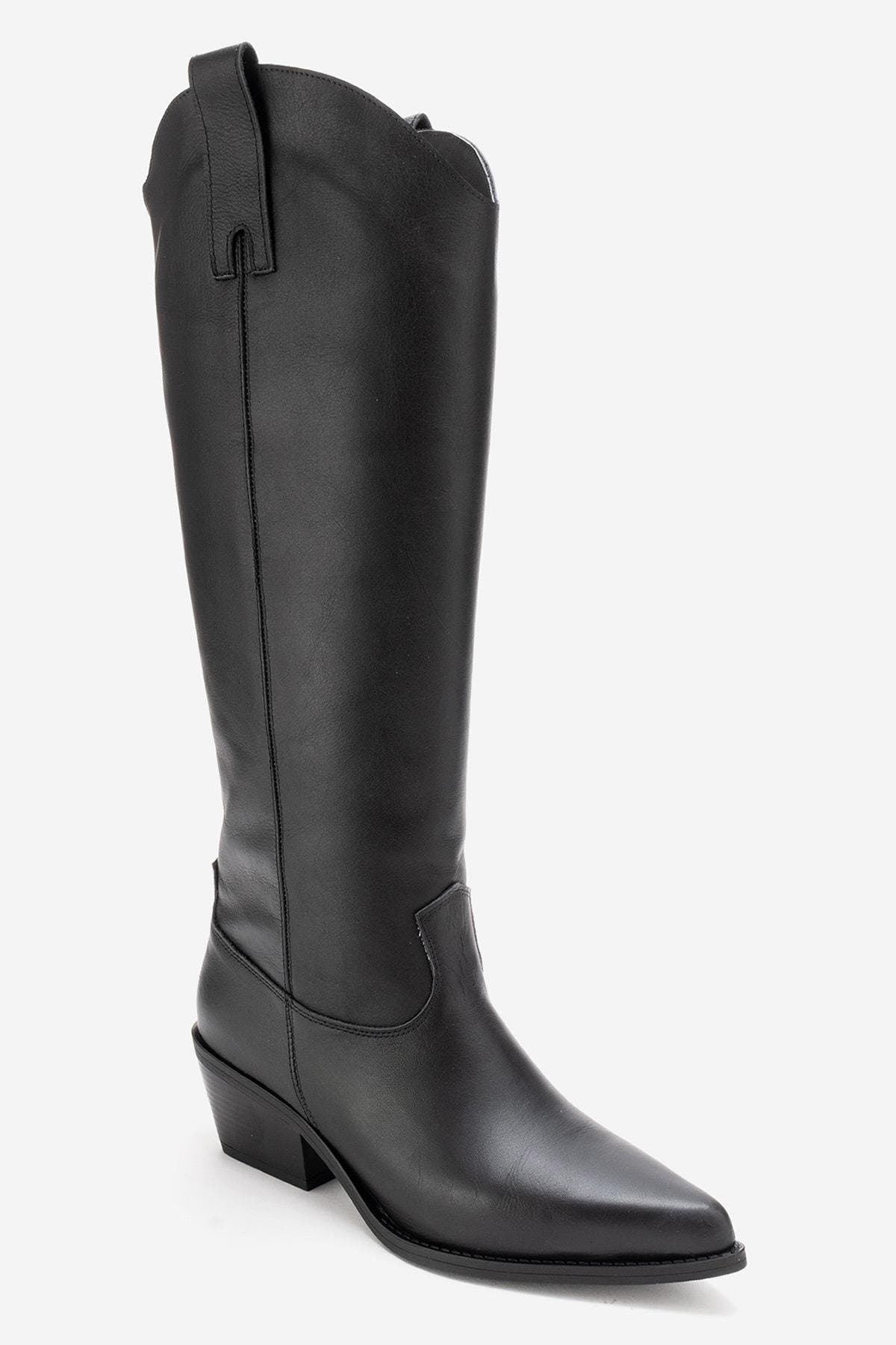Ania Leather Block Heel Knee High Boot, Main, color, Black