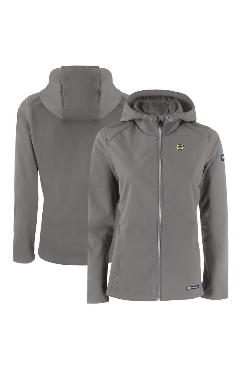 Cutter & Buck Women's Cutter & Buck Gray Green Bay Packers Evoke Eco Softshell Recycled Full-Zip Hooded Jacket, Main, color, 