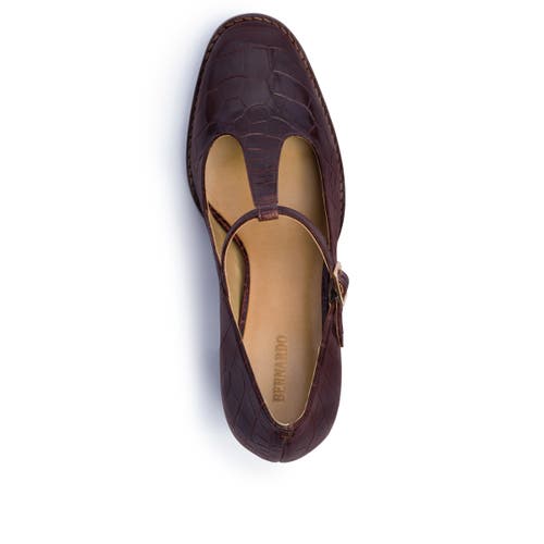 Bernardo 95mm Noto Crocodile-embossed T-strap Pumps In Brown