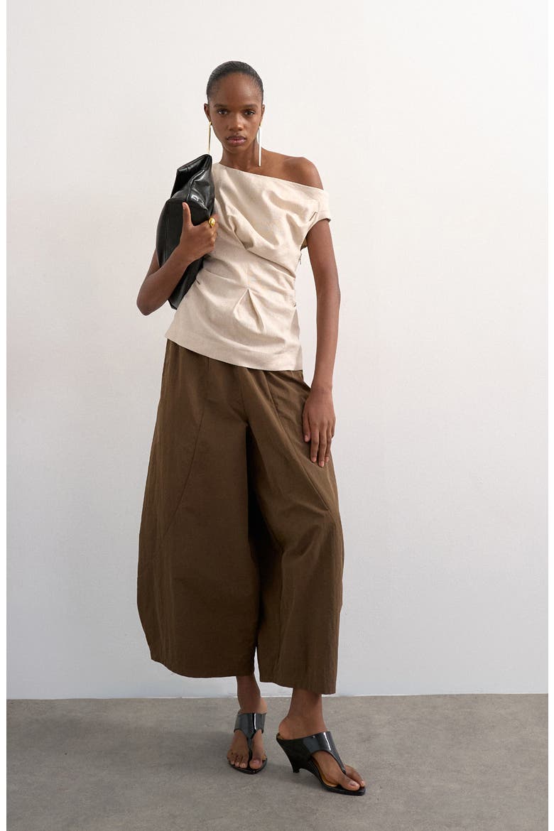 Cinched Waist Linen Blend Top, Alternate, color, BEIGE