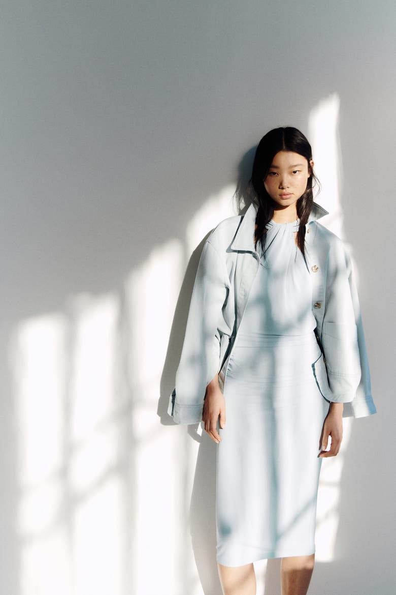 Draped Jersey Dress, Alternate, color, Light dusty turquoise