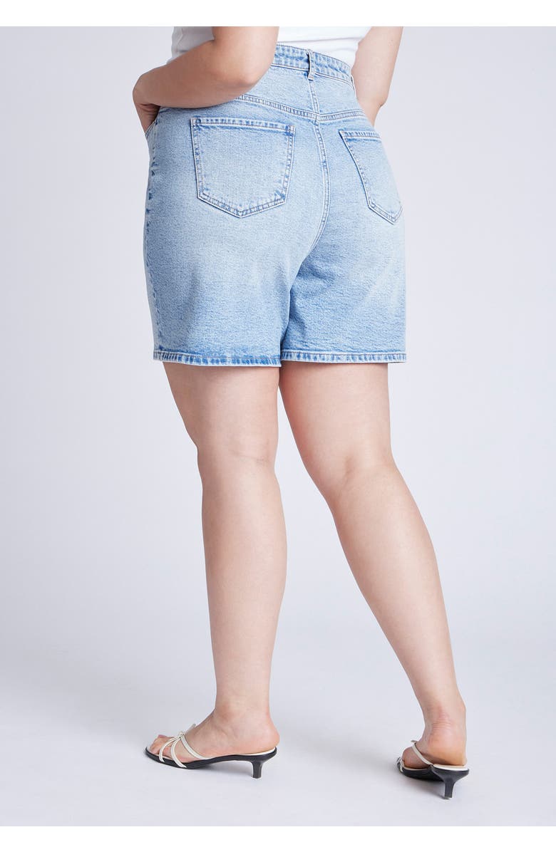 ELOQUII Overlap Waistband Shorts, Alternate, color, Light Wash