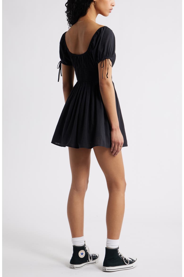 Puff Sleeve Smocked Waist Cotton Sundress, Alternate, color, BLACK