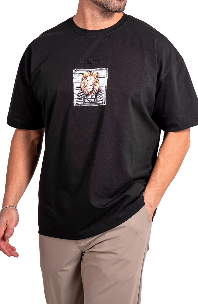 Maceoo Ascension Trouble Appliqué Cotton Graphic T-Shirt, Alternate, color, Black