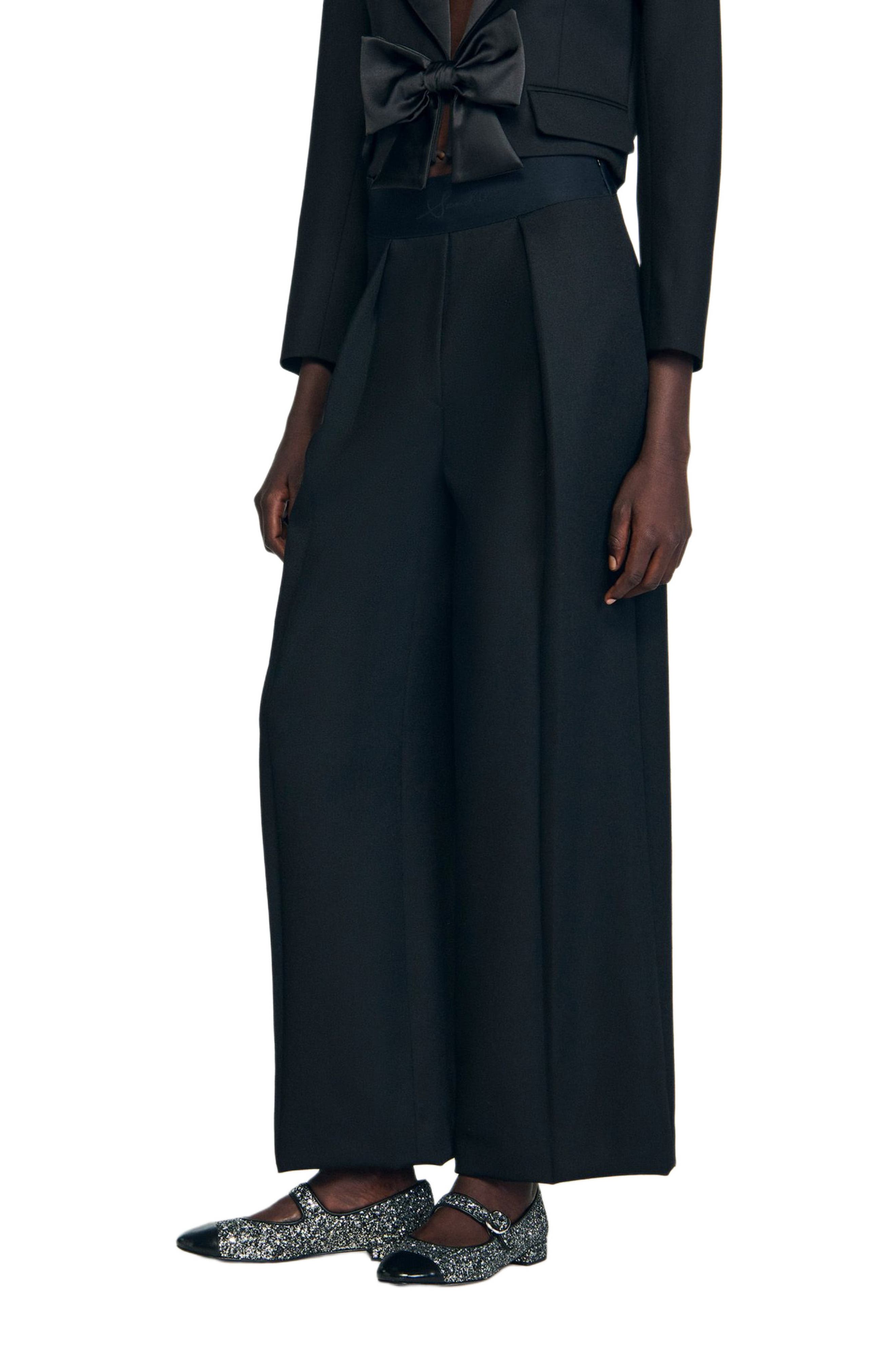 Wide-leg elastic waist trousers