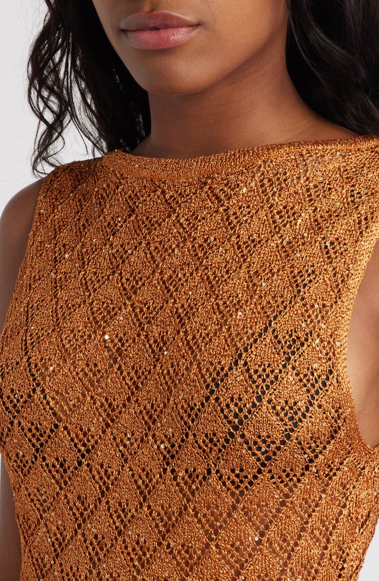 Topshop Sequin Metallic Knit Scoop Back Midi Dress, Alternate, color, Orange