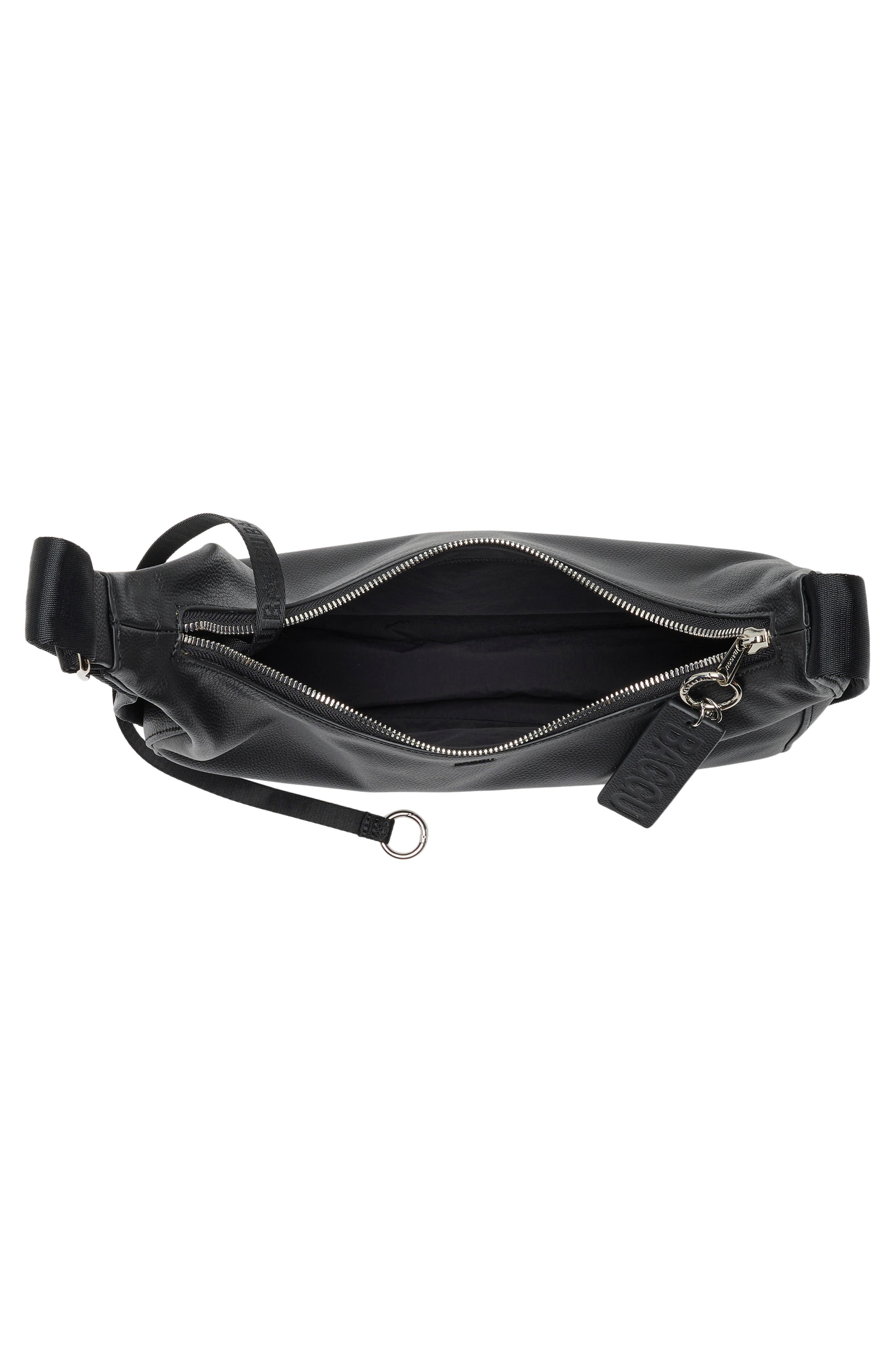 Baggu Medium Recycled Leather Crescent Shoulder Bag, Alternate, color, Black