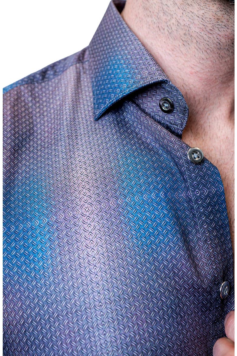Fibonacci Shiny Chrome Multi Button-Up Shirt, Alternate, color, BLUE MULTI