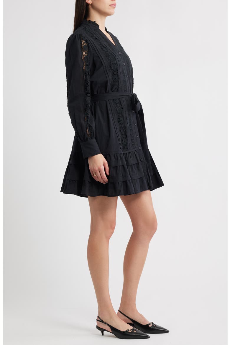 Lace Panel Long Sleeve Minidress, Alternate, color, BLACK
