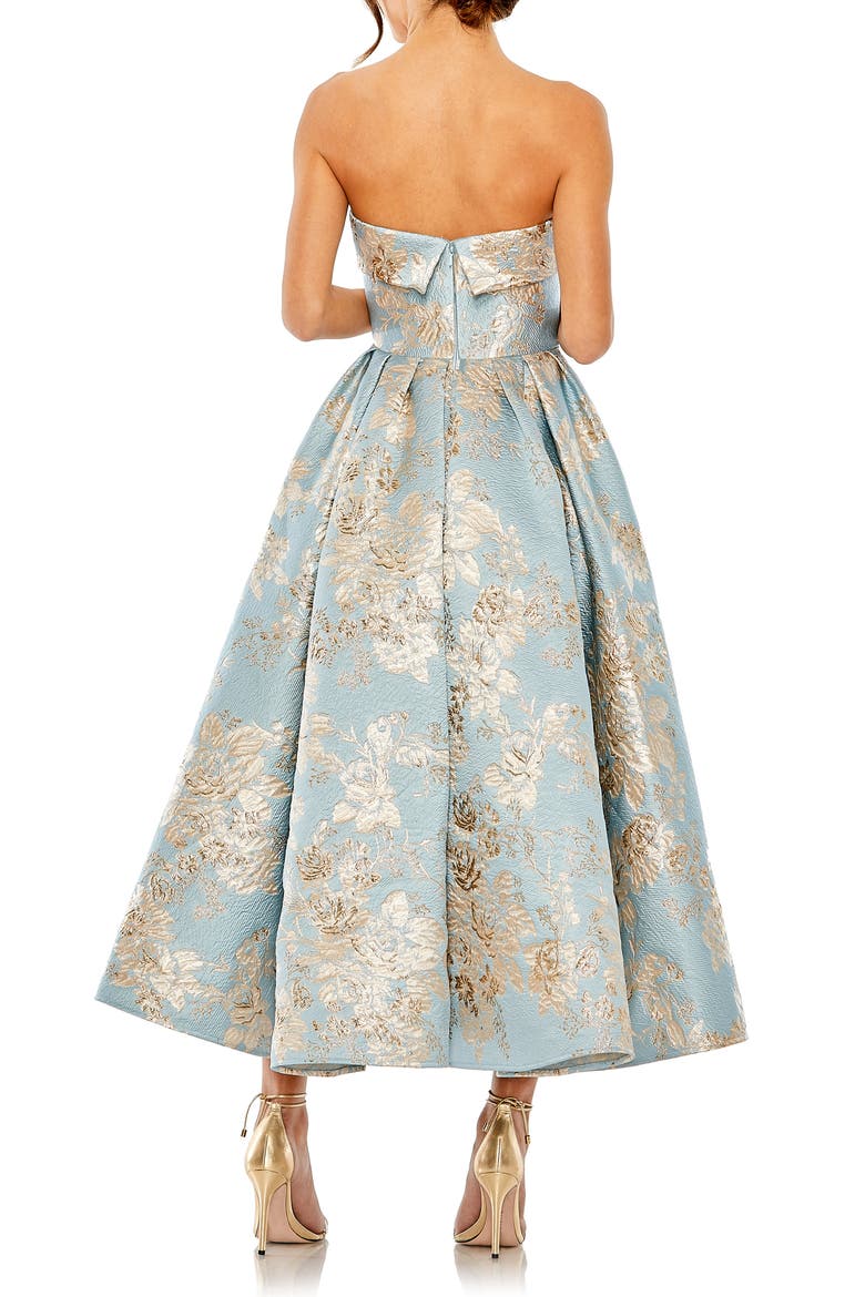 Strapless Floral Brocade Midi Dress with Pockets, Alternate, color, BLUE MULTI