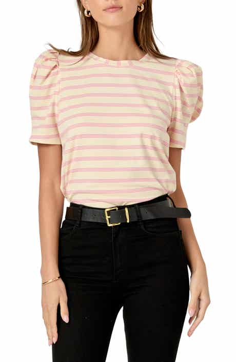 English Factory Stripe Puff Sleeve Top