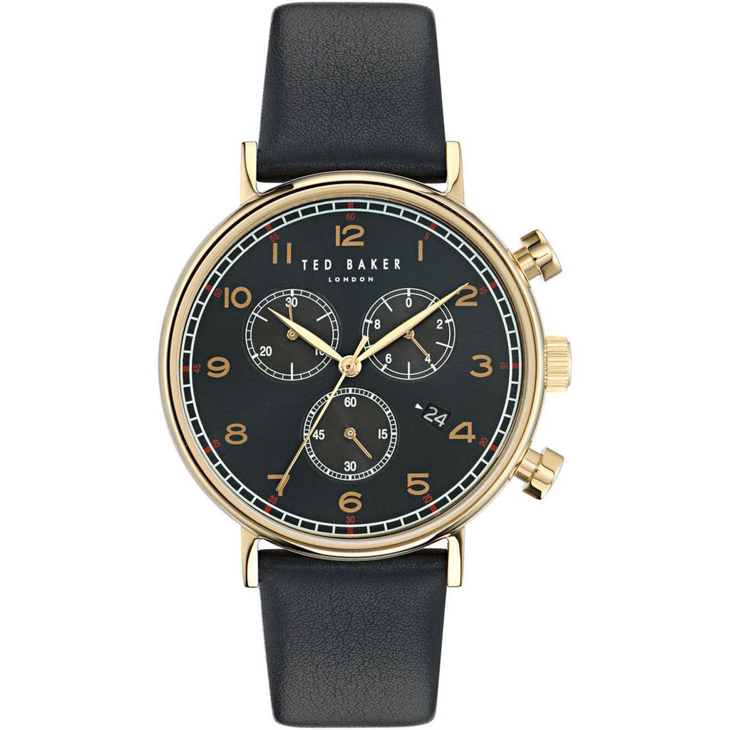 Ted Baker Men's Barnett Backlight Goldtone Stainless Steel & Leather Chronograph Watch/41mm In Black
