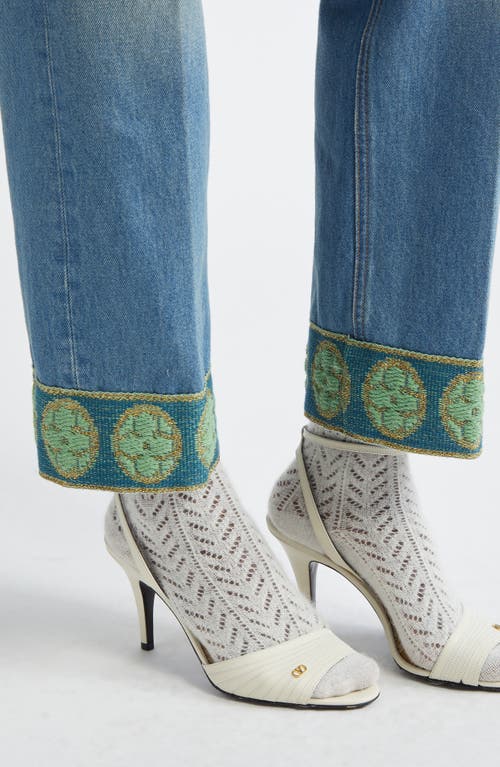 Valentino Garavani Jacquard Trim Straight Leg Jeans In Blue