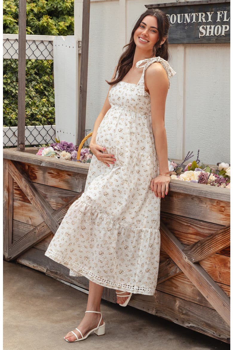 Floral Shoulder Tie Midi Dress, Alternate, color, Yellow
