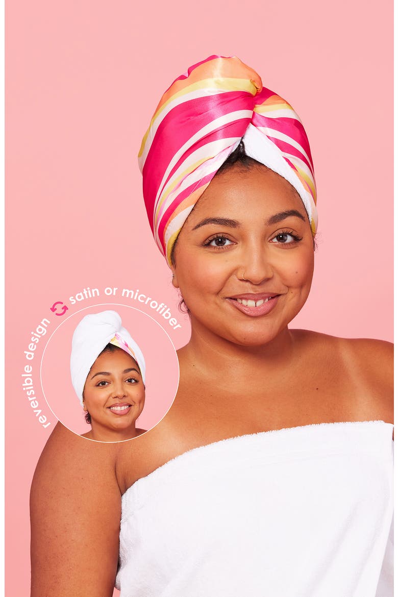 GrandeHAIR Reversible Microfiber & Satin Twist Towel, Alternate, color, PINK
