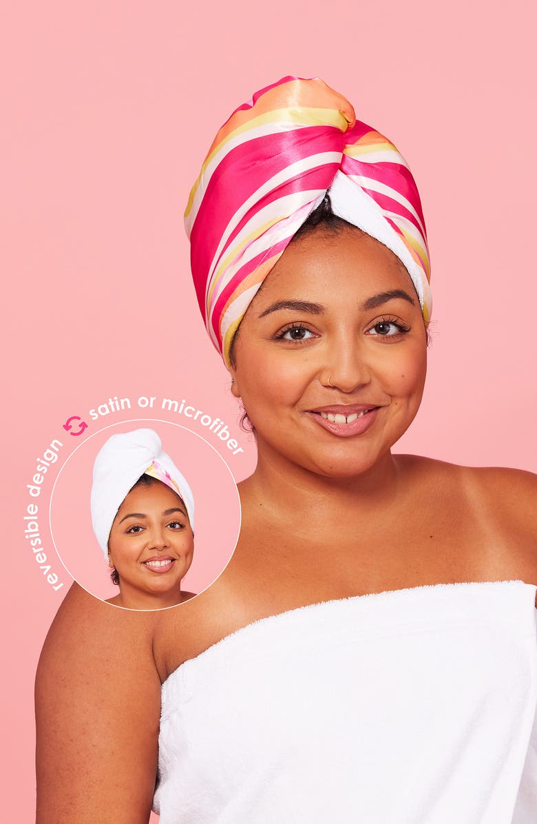 Grande Cosmetics GrandeHAIR Reversible Microfiber & Satin Twist Towel, Alternate, color, Pink