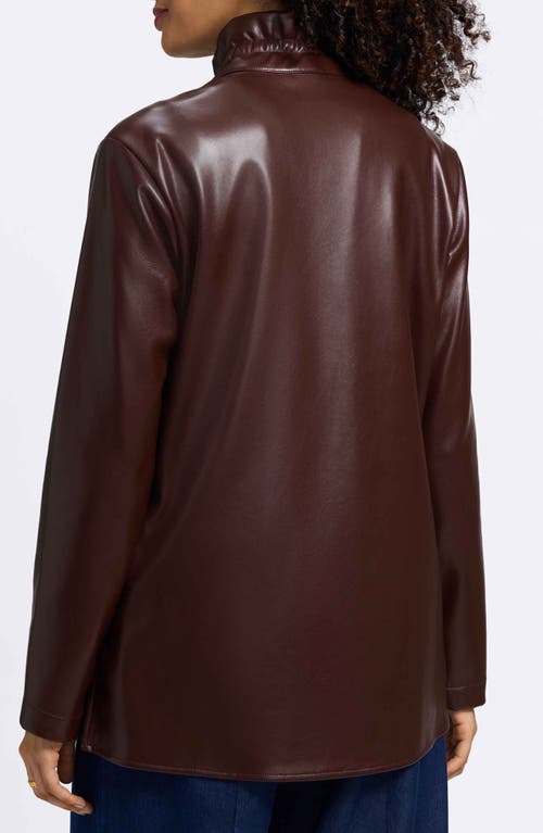 Foxcroft Carolina Faux Leather Button-up Shirt Jacket In Brown