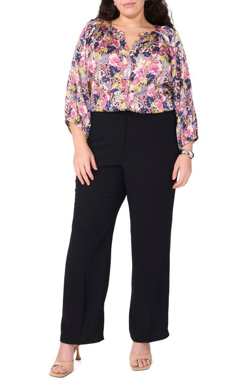 Shop Vince Camuto Floral Satin Button-up Shirt In Violet Blush