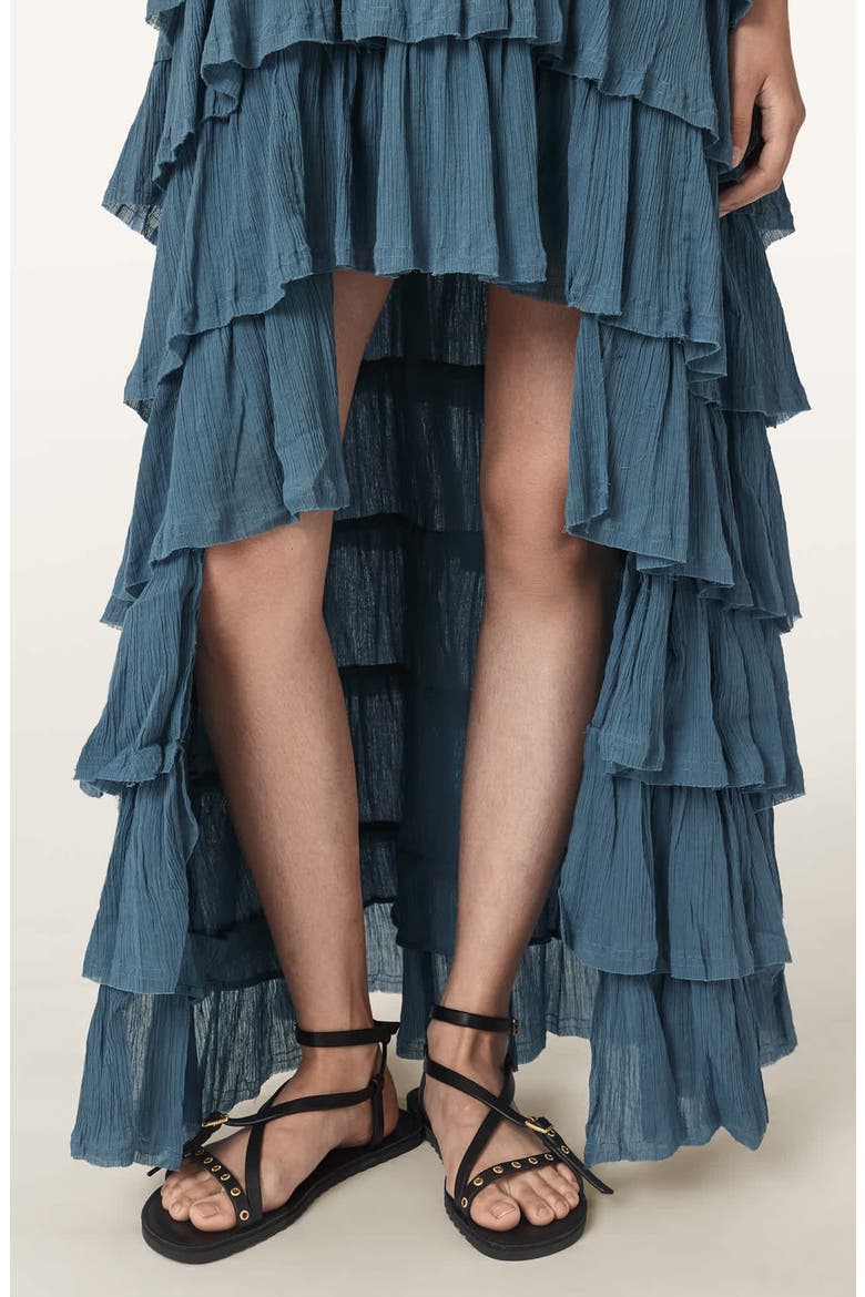 Cavarly High Low Ruffled Cotton Crepe Dress, Alternate, color, CAPTAIN BLUE