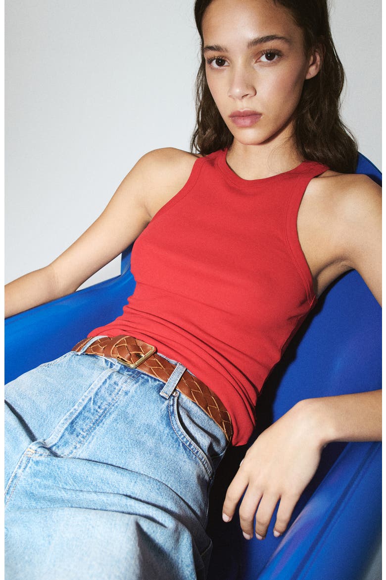 Starring Hailey Bieber Ruched Cotton Top, Alternate, color, RED