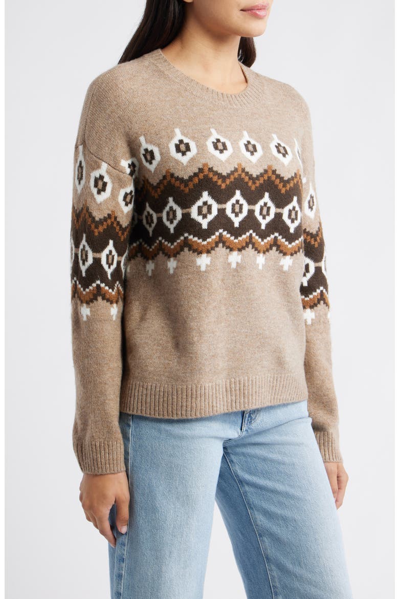 Fair Isle Crewneck Sweater, Alternate, color, TAUPE