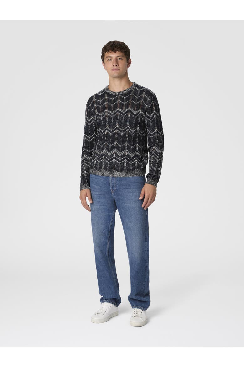 Crew-neck Cotton Chevron Pullover With Ribbed Trims, Alternate, color, Blue