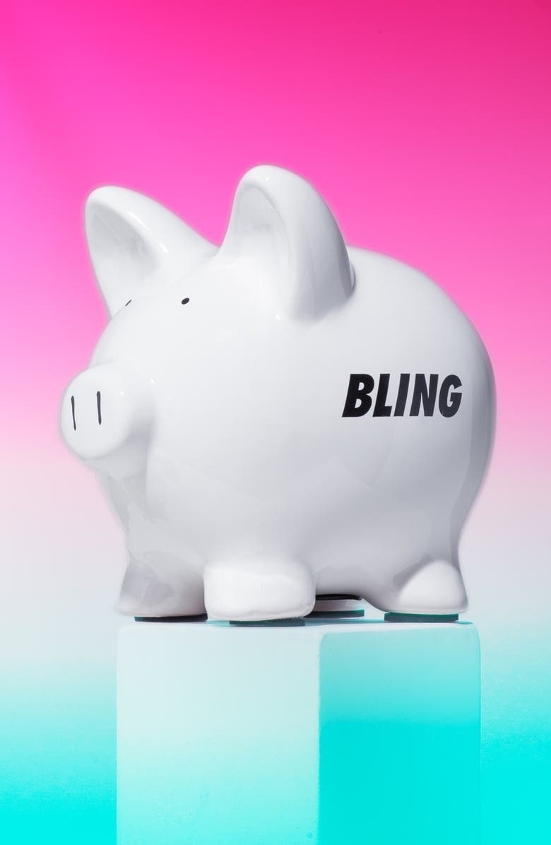 In Record Time 'Bling Bling' Ceramic Piggy Bank, Main, color, 