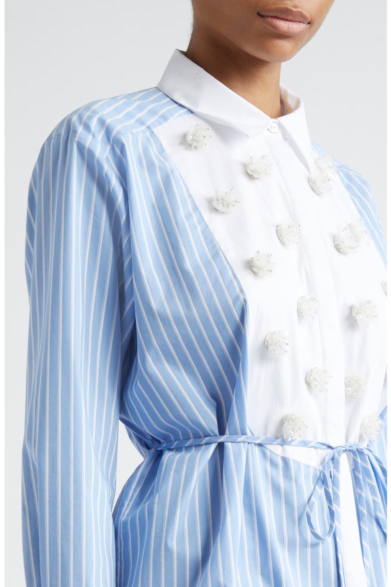 Debbie Metallic Floral Appliqué Long Sleeve Cotton Blend Shirtdress, Alternate, color, FRENCH BLUE/ WHITE