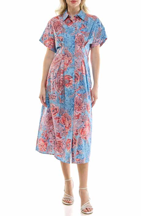 Nicole Miller Pintuck Waist Midi Shirtdress