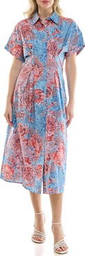 Nicole Miller Pintuck Waist Midi Shirtdress